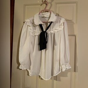 White Blouse with Black Bow